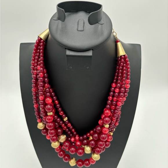 #246 New Chicos Ruby and Stone 3 piece set in gold tone setting. Beautiful Reds - Picture 2 of 8